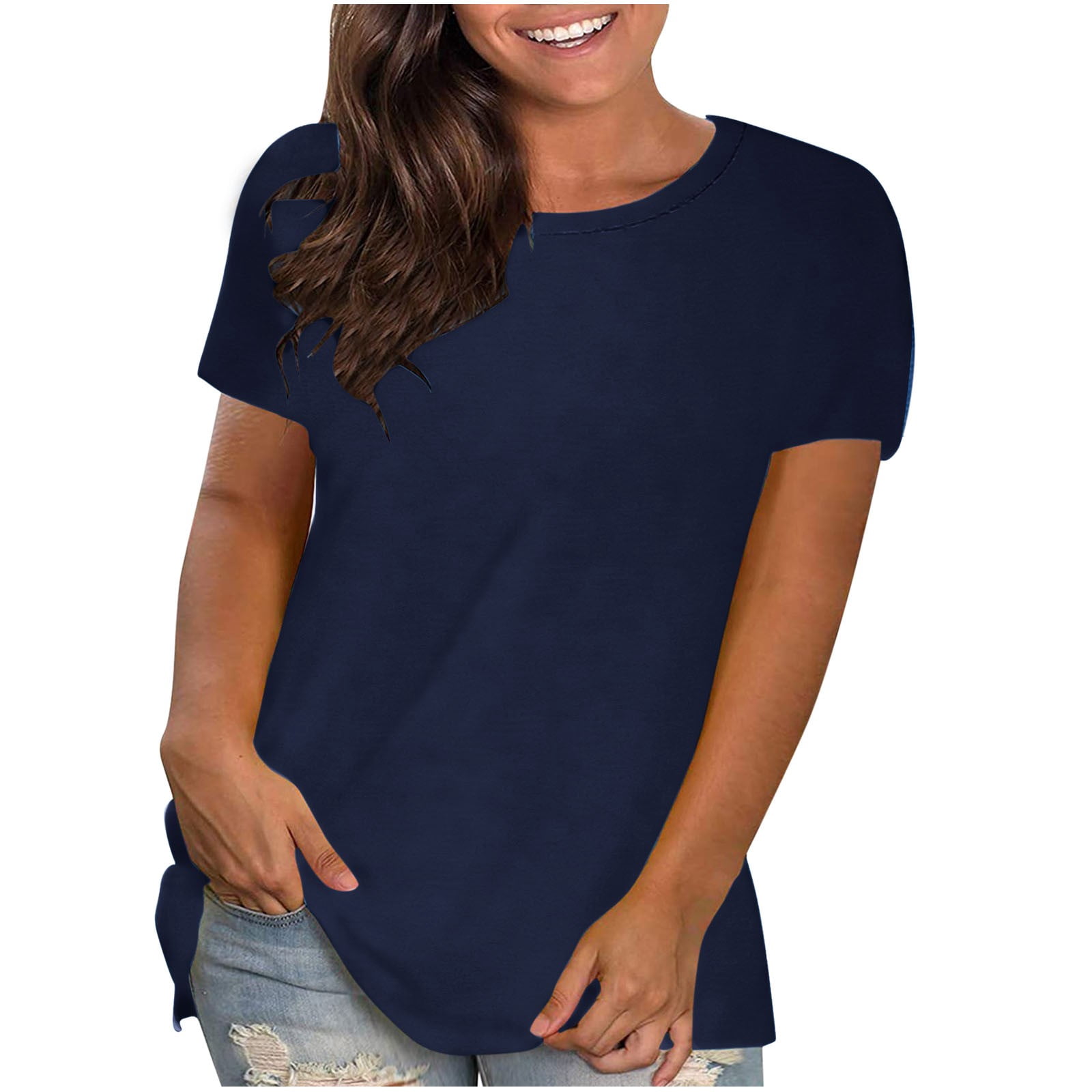 AherBiu Hauts Grande Taille pour Femmes T-Shirt à Manches Courtes Col Ras du Cou Été Décontracté Confortable T-Shirts Basiques