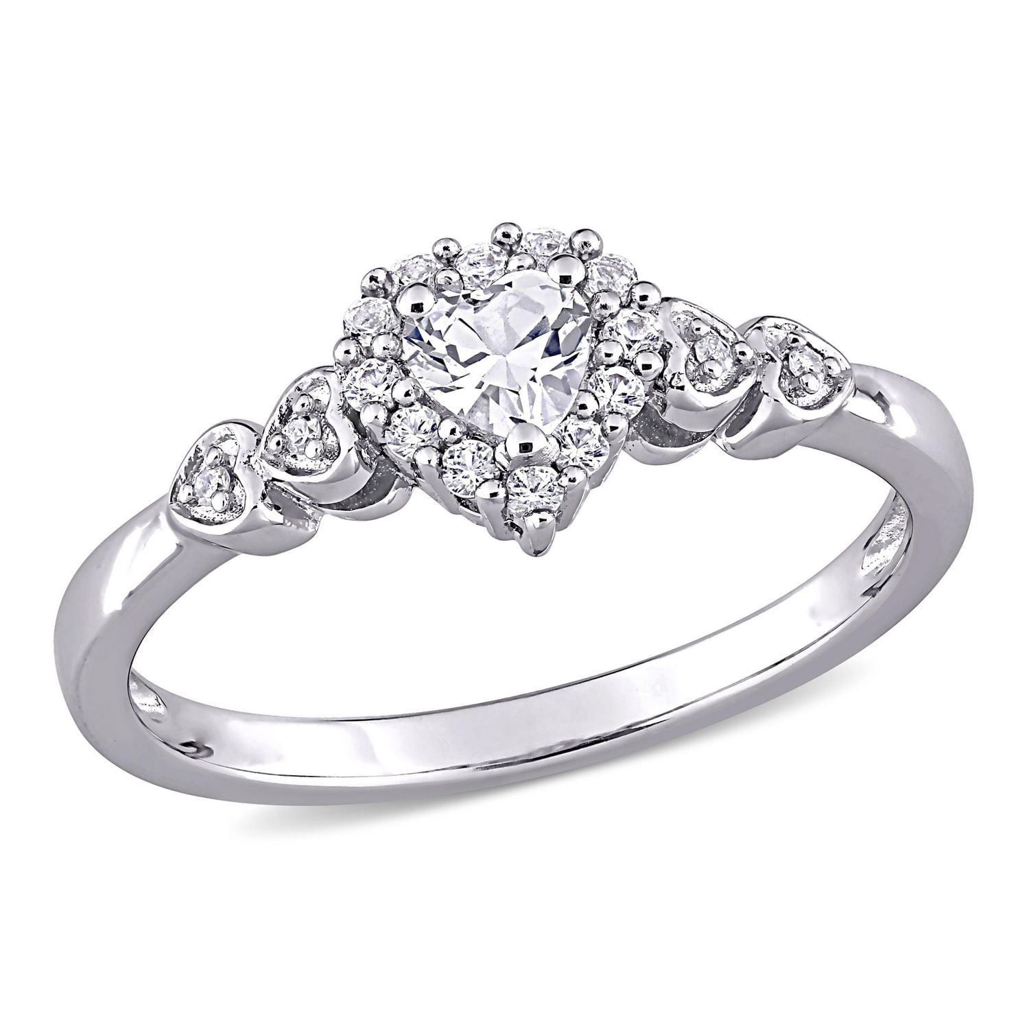 Miabella Bague de promesse en forme de cœur en argent sterling avec saphir blanc créé de 3/8 carats et accent de diamants