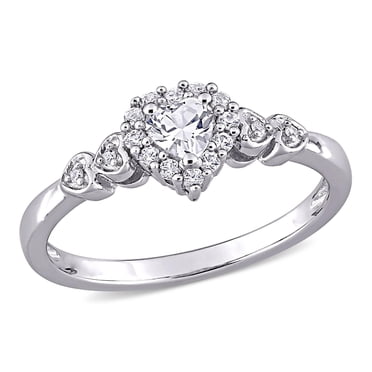 Miabella Bague de promesse en forme de cœur en argent sterling avec saphir blanc créé de 3/8 carats et accent de diamants