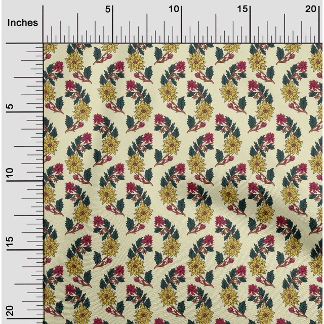 oneOone Viscose Chiffon Fabric Leaves & Floral Block Decor Fabric Printed BTY 42 Inch Wide