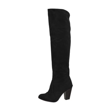 XZNGL Bottes pour Femmes à Enfiler à Talons Hauts Couleur Unie Hiver Chaudes Hauteur Genou Bout Rond Bottes en Suède