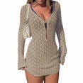 thumbnail image 2 of Paréo de Maillot de Bain pour Femme à Manches Longues, Crochet, Robe Courte de Plage, Kaki, G, 2 of 7