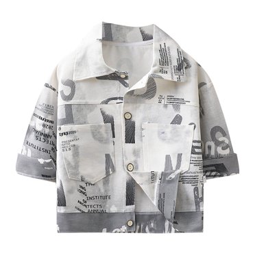 PMVFHDE Boys Coat and Jacket | Kids Girls Boys Letter Print Denim Jacket Classic Coats Casual Outerwear for Children and Teens