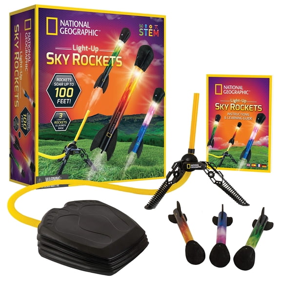 NATIONAL GEOGRAPHIC Jouet Fusée à Air – Lanceur de Fusée à DEL Ultime pour Enfants, Piétinez et Lancez la Fusée Lumineuse, à Air, Fusées à Embout en Mousse jusqu'à 100 Pieds