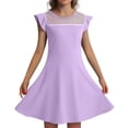thumbnail image 1 of Robes d'Été Décontractées pour Filles Robe de Fête pour Enfants Manches à Volants en Maille Design en Ligne avec Poches pour 4 à 11 Ans, 1 of 4