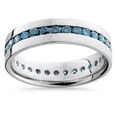 thumbnail image 1 of 1 1/5ct Blue Round Diamond Channel Set Eternity Ring 14K White Gold Heat Treated, 1 of 3
