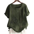 thumbnail image 3 of Chemise à Manches Longues pour Femmes Été Décontracté Col Rond Manches Courtes Imprimé Chemise Ample Hauts d'Été pour Femmes Coupe Ample Hauts à Manches Courtes pour Femmes, 3 of 5