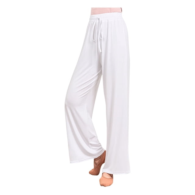 Diufon Straight Pants for Women Elastic High Waist Drawstring Pants Cotton Solid Color Lounge Wide Leg Pants