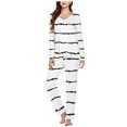 thumbnail image 2 of Timegard Pajamas Sets for Women 2 Piece Stripted Long Sleeve V Neck Ruched Top and Pants Fall Pjs Outfits, 2 of 5