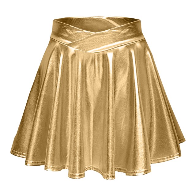 Jupe-short Mini pour Femmes Métallique Scintillante Brillante Évasée Plissée Ligne A Taille Haute Tenue Tendance