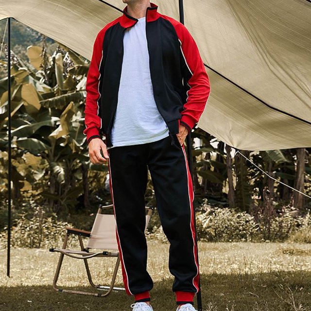 Miqool Mens Track Suits 2 Piece Sets Color Block Running Athletic Sweatsuits Casual Long Sleeve Full Zip Up Jacket and Sweatpants Sports Jogging Suits Sets