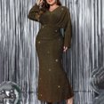 thumbnail image 4 of Gupgi Robe de Soirée Pailletée pour Femme Grande Taille Couleur Unie Manches Longues Col en V Ajustée Longue Robe Cocktail Formelle Bal de Promo TG-TTTTG, 4 of 5