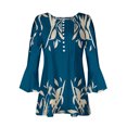 thumbnail image 4 of CEHVOM Women's Casual Trumpet 3/4 Sleeve Printed Buttoned Basic Ruched Tops Pleated T-shirts Blouses Clearance, 4 of 5