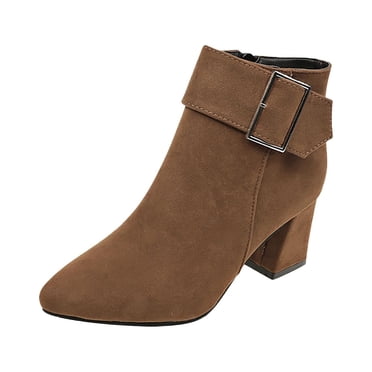 Jsaierl Bottines à Talon Bas Épais pour Femmes, Bout Pointu Classique, Fermeture Éclair Latérale, Bottillons, Bottes Habillées pour Dames