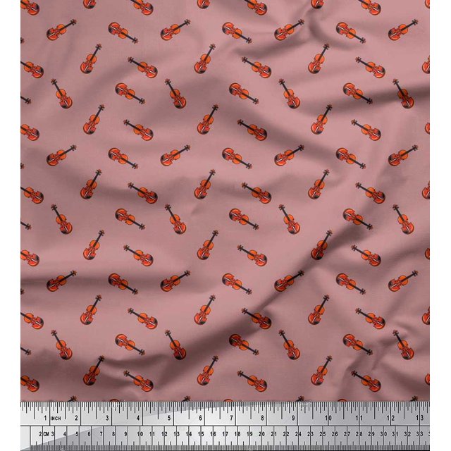 Soimoi Cotton Voile Fabric Guitar Musical Instrument Decor Fabric Printed Yard 42 Inch Wide