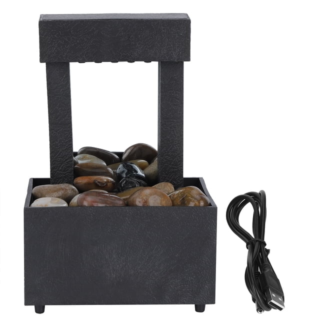Fontaine de Table Éclairée avec Cascade à DEL Éclairée et Bols à Étages, en Plastique durable. Comprend 12 Pierres Irrégulières pour un Style Naturel, un Câble USB pour options d'Alimentation Double, et Convient à la Déco de Table dans les Salons, les Chambres Ou les Bureaux.