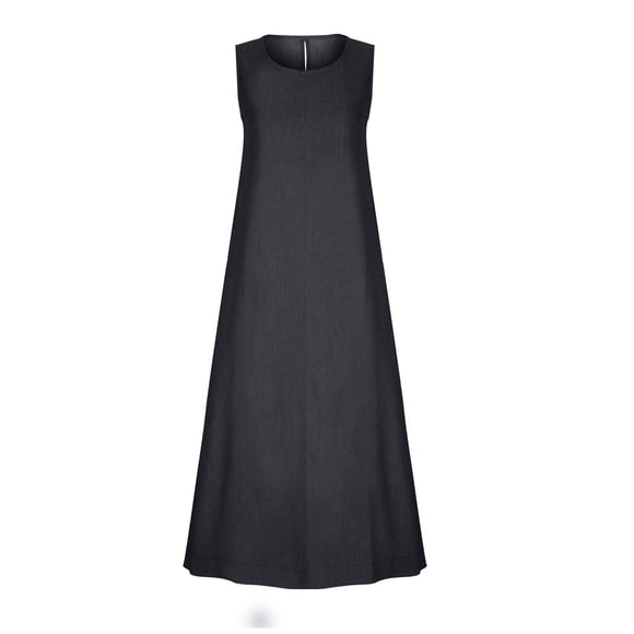 Yuyuzo Plus Size Denim Dress for Women Sleeveless Crewneck Long Jeans Dress Casual Loose Maxi Dress with Pockets