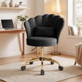 thumbnail image 1 of Hawsaiy Shell Back Home Office Chair with Lumbar Pillow, Modern Upholstered Desk Chair with Gold Metal Base, Swivel Adjustable Computer Chair for Home Office, Black, 1 of 11