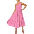 thumbnail image 2 of Robe Longue Femme Décontractée Plissée Midi Fête Danse Plage Vacances Bureau Mode Été Rose m, 2 of 6