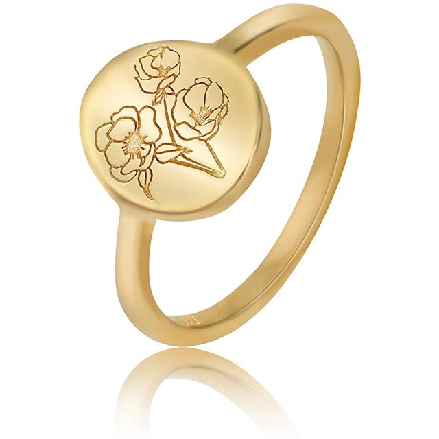Handmade Flower Signet Ring18K Gold Ring Delicate Personalized Jewelry Gift for Women/Girls(Gold,7#)