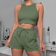 thumbnail image 2 of ShomPort Womens 2PC Matching Set Sleeveless Round Collar Crop Tops High Elastic Waisted Drawstring Shorts Comfort Athletic Outfits, 2 of 6