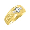 thumbnail image 4 of RYLOS Men's Rings 14K Yellow Gold Classic Nugget 6X4MM Oval Gemstone & Diamond Ring Aquamarine March Birthstone Rings Size 10, 4 of 7