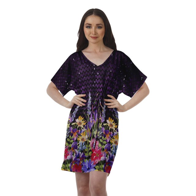 Moomaya Robes Modestes Femmes Robe Imprimée Shorts Femmes Col en V Tenue Décontractée
