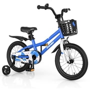 Costway 16" Kid's Bike with Removable Training Wheels & Basket for 4-7 Years Old Blue