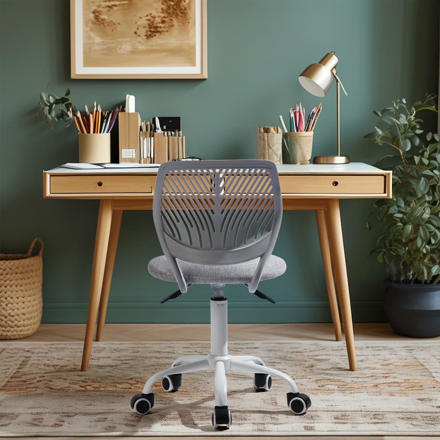 Chaise d'étude pivotante pour garçons et filles Homy Casa avec siège en tissu rose et hauteur réglable