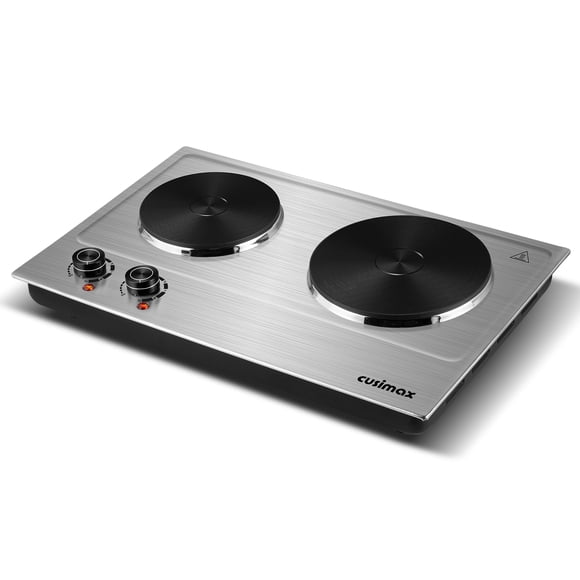 Cusimax 1800W Electric Cooktop Ceramic Hot Plate,Countertop Electric Cooktop with Dual Cast Iron Heating Plates,Built-in and Countertop Burner