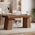 thumbnail image 4 of 55 Inches Home Office Desk, Mid-Century Modern Executive Desk, Wooden Computer Desk, 4 of 5