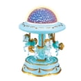 thumbnail image 1 of Blue Blue Carousel Music Box With Light Projection Rotating Horses Hand Crank Musical Toy For Girls 7.5 Inch Height, 1 of 9