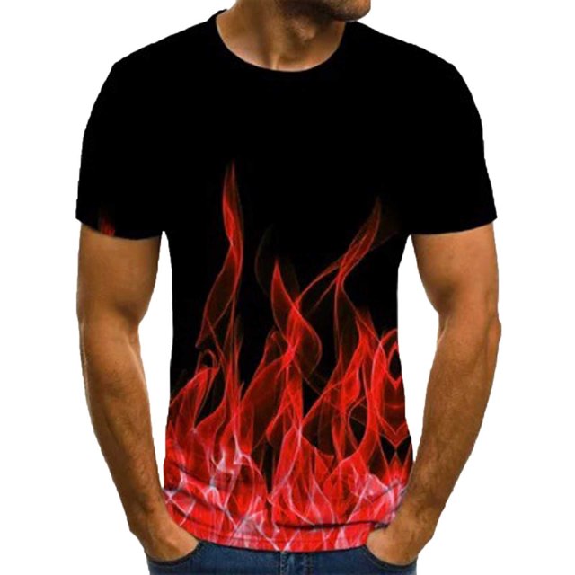RKSTN Shirts Mens Manches Courtes Manches Courtes Flamme Impression Col Rond T-Shirt Blouse Hawaïen Shirts for Men
