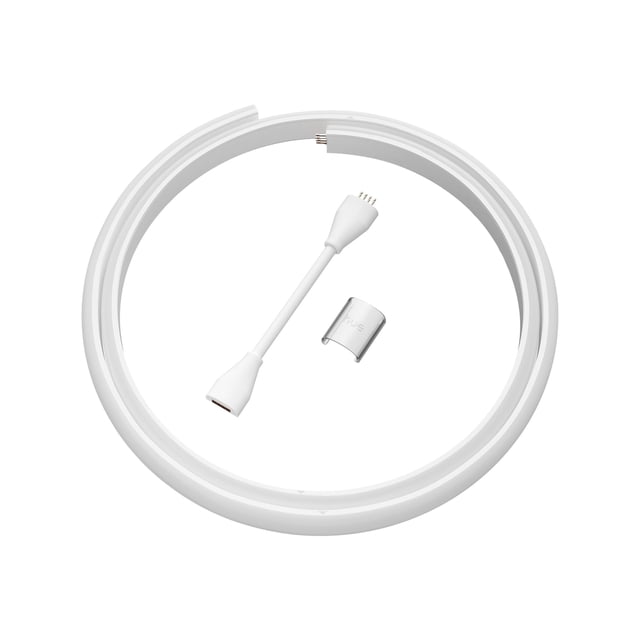 Philips Hue Color Ambiance Gradient Lightstrip Extension, a 40-inch LED light strip in white, designed to extend the Philips Hue gradient lightstrip. Includes a connector cable and clip for seamless integration. Offers 12.3 W power and adjustable color temperatures from 2000K to 6500K.