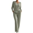 thumbnail image 2 of Ensembles de Survêtements pour Femmes Manches Longues Col Rond Haut Pantalon Grand Ensemble Deux Pièces Tenue de Détente Assortie avec Poches Vert Armée TTG, 2 of 6
