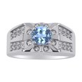 thumbnail image 1 of RYLOS Men's Rings Sterling Silver Designer Starburst 7MM Round Gemstone & Diamond Ring Blue Topaz December Birthstone Size 13, 1 of 7
