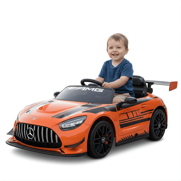 KidsVIP 12V Mercedes Benz GT3 Licensed Ride-On Luxury Sports Car With Rubber Wheels, Leather Seats, Music Player, Lights & Remote