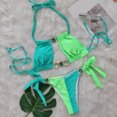 thumbnail image 2 of Jamicy Womens Bathing Suits 2 Piece Hot Spring Wear Women's Color-Coded Halter Swimsuit Crystal Side Lace-Up Two-Piece Bikini, 2 of 3