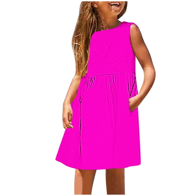 Liquidation de Robes pour Filles Robe pour Enfants Petites Filles Quotidien Vacances Imprimé Sans Manches Décontracté Mignon Doux Robes Filles Robe de Bal Robes d'Anniversaire pour Filles Roses Nouveau