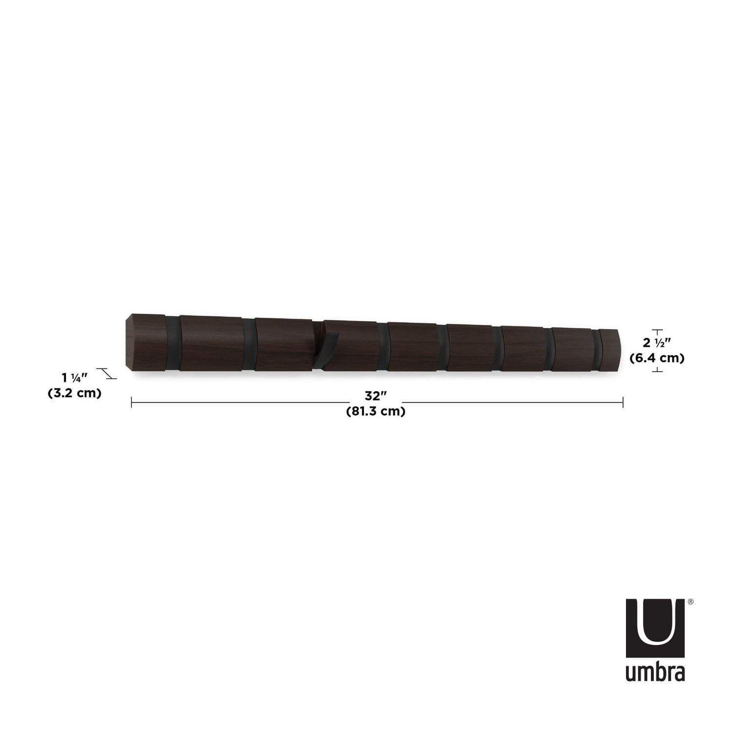 Umbra Flip Wall Mounted Coat Rack,Black/Walnut