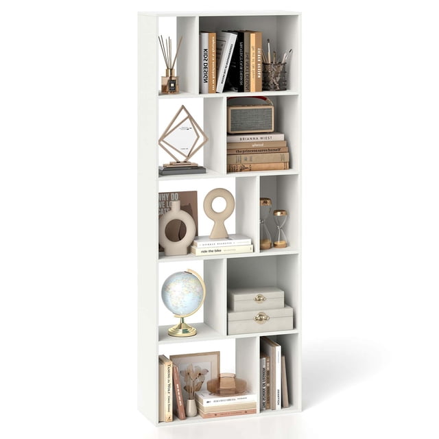Costway 1 PCS 63" Tall Floor Standing Open Bookshelf with 10 Cubbies 5 Back Anti-falling Panels