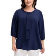 thumbnail image 1 of GRACE & GRANDEUR Women's Plus Size Tops Work Round Neck Ruffle Chiffon Blouse Office Top 2X Navy Blue, 1 of 6
