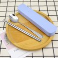thumbnail image 4 of Portable Chopsticks Spoon Fork Set Stainless Steel Student Office Cutlery with Storage Box  Smile  Green  3Pcs, 4 of 10
