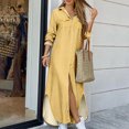 thumbnail image 2 of CEHVOM Robe d'Été pour Femme, Couleur Unie, Décontractée, à Manches Longues, Col Rabattu, Robe Maxi Décontractée de Plage, Solde, 2 of 4