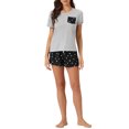 thumbnail image 2 of INSPIRE CHIC Ensemble de Pyjama T-Shirt à Manches Courtes à Carreaux pour Femme avec Short TP Gris, 2 of 5