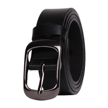 Women Leather Belt Solid Color Pin Buckle Simple Waist Belts for Dress and Jeans Accessories 110cm (Black)