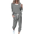 thumbnail image 1 of Moxiu Women's Long Sleeve Color Block Set - 2 Piece Spring Wide Leg Sweatpants Casual Sweat Set Gray,XXL, 1 of 6