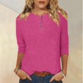 thumbnail image 2 of Yuyuzo Womens 3/4 Sleeve Tops Basic Button Crew Neck Solid Color Loose Fitted Tunics Tee Blouses, 2 of 5