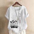 thumbnail image 2 of QATAINLAV Hauts en Coton et Lin pour Femmes 2025 Col Rond Manches Courtes Retroussées T-Shirt Tendance à Imprimé Floral Blouse Décontractée Coupe Ample Tenues de Vacances Sacs à Dos Soldes pour l'École Blanc TTTTG, 2 of 5