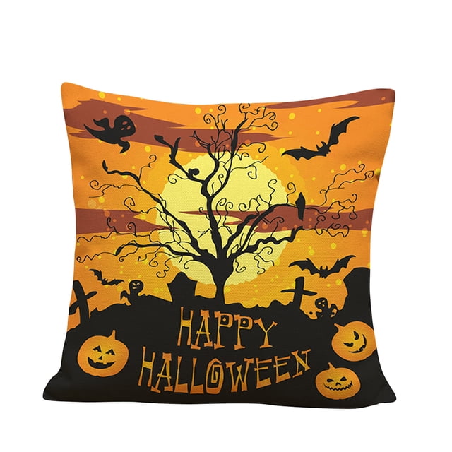 Langgg Happy Halloween Square Decorative Throw Pillow Case Cushion Cover Bat Pumpkin Moon 45x45cm